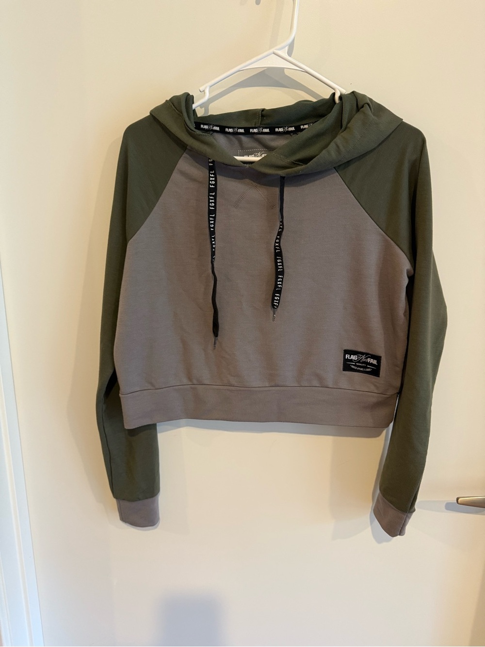 flag nor fail Olive & Taupe Cropped Hoodie